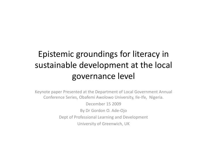 epistemic groundings for literacy in sustainable