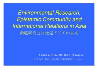 Environmental Research,  Epistemic Community and  International Relations in Asia