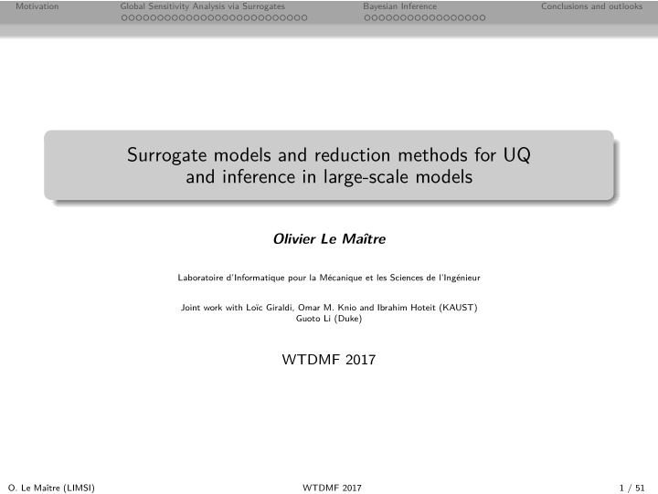 surrogate models and reduction methods for uq and