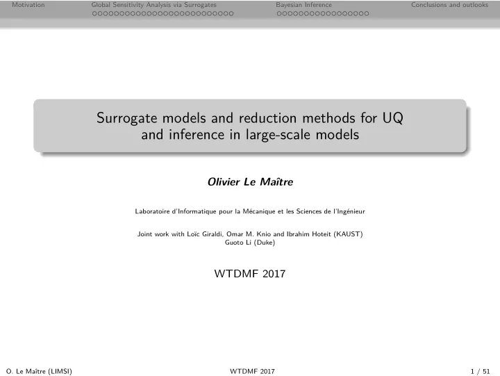 surrogate models and reduction methods for uq and
