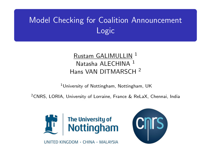 model checking for coalition announcement logic