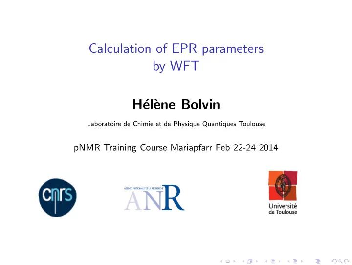 calculation of epr parameters by wft h el ene bolvin