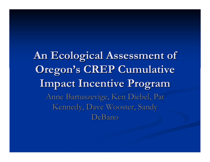 an ecological assessment of an ecological assessment of