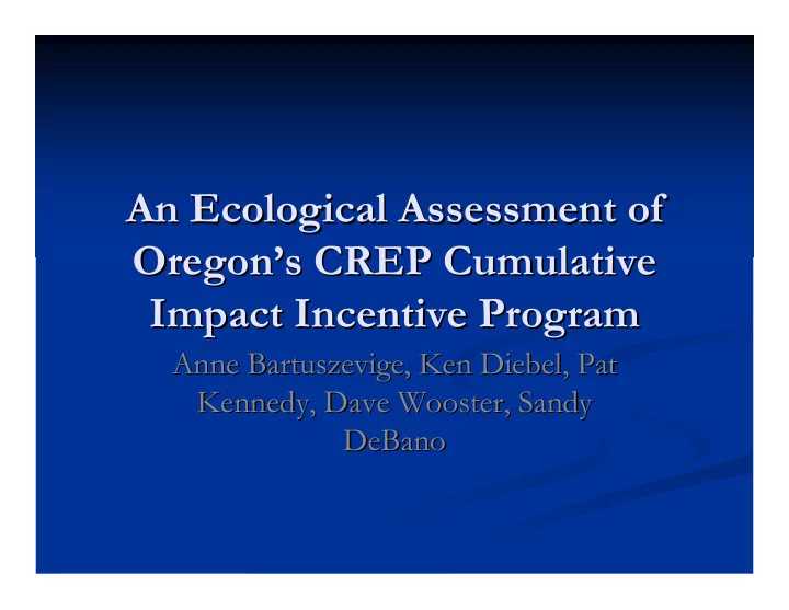 an ecological assessment of an ecological assessment of
