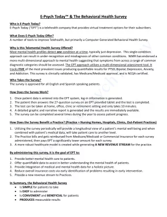 and Addiction. This survey is clinically validated, has Medicare/Medicaid approval, and is NCQA