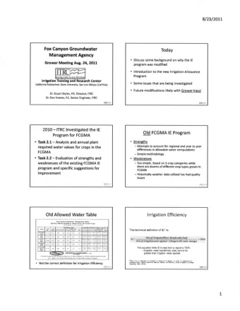 Grower Meeting Aug. 24, 20ll program was modified . lntroduction to the new lrrigation Allowance