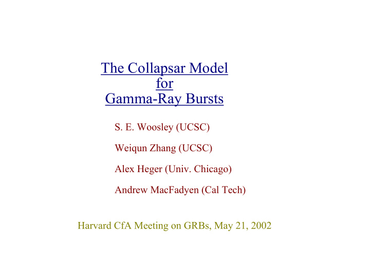 the collapsar model for gamma ray bursts