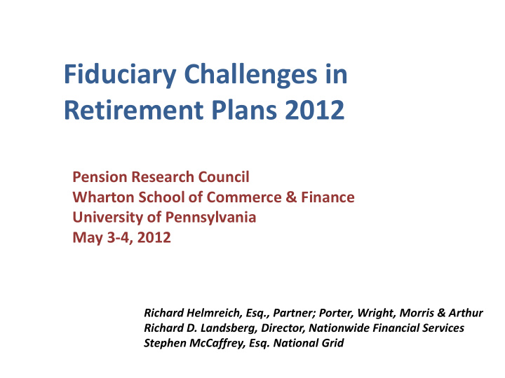 fiduciary challenges in retirement plans 2012