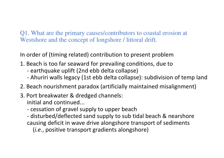 q1 what are the primary causes contributors to coastal