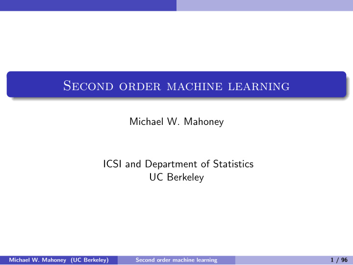 second order machine learning