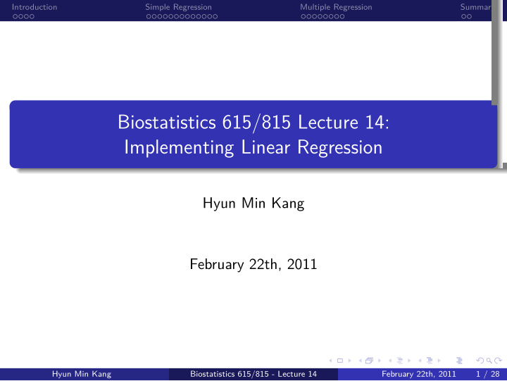 implementing linear regression biostatistics 615 815