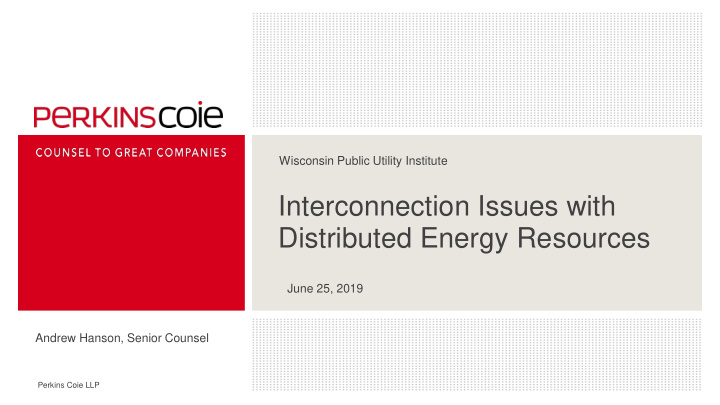 interconnection issues with distributed energy resources