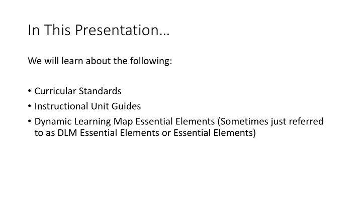 in this presentation