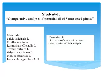Student-1: Comparative analysis of essential oil of 8 marketed plants Materials:
