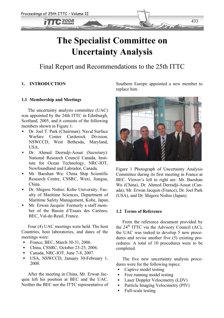 the specialist committee on uncertainty analysis