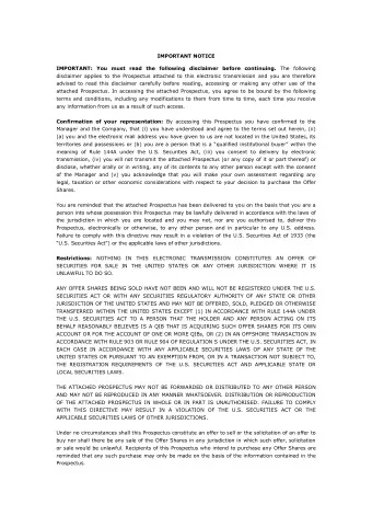 IMPORTANT NOTICE IMPORTANT: You must read the following disclaimer before continuing. The following