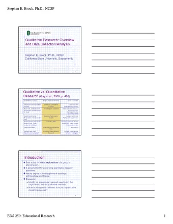 Introduction Best suited for initial explorations of a group or  phenomenon.  A powerful tool for