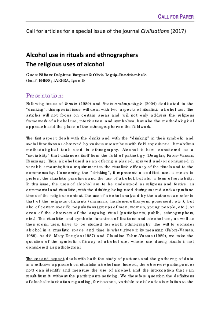 alcohol use in rituals and ethnographers the religious