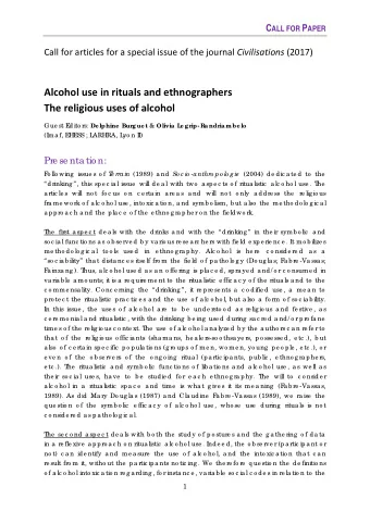 Alcohol use in rituals and ethnographers  The religious uses of alcohol  Gue st E dito rs: De