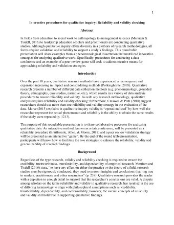 1  Interactive procedures for qualitative inquiry: Reliability and validity checking  Abstract  In