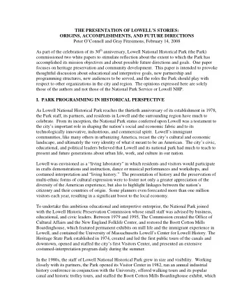 ORIGINS, ACCOMPLISHMENTS, AND FUTURE DIRECTIONS  Peter OConnell and Gray Fitzsimons, February