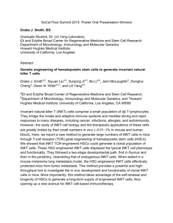 SoCal Flow Summit 2015  Poster Oral Presentation Winners  Drake J. Smith, BS  Graduate Student, Dr.
