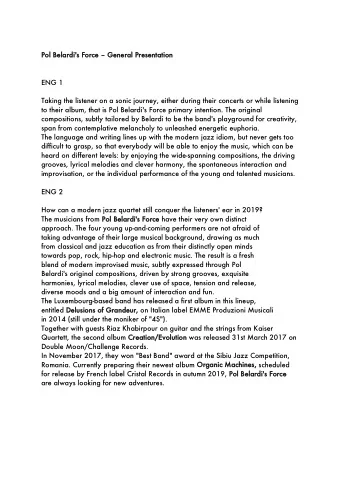 ENG 1  Taking the listener on a sonic journey, either during their concerts or while listening  to