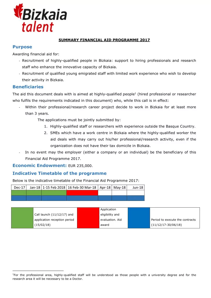 summary financial aid programme 2017 purpose awarding