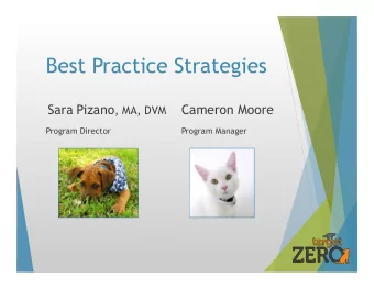 Best Practice Strategies Sara Pizano , MA, DVM  Cameron Moore  Program Director  Program Manager