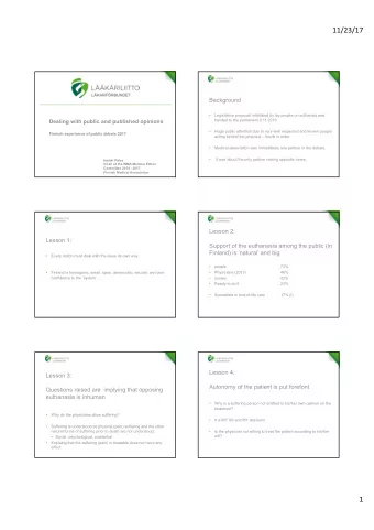 11/23/17  Background    Legistlative proposal intiatiated by lay people on euthansia was  handed