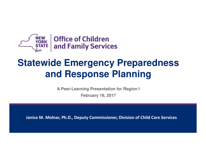 statewide emergency preparedness and response planning