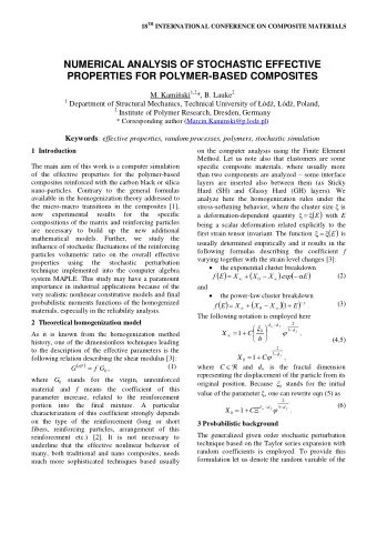 NUMERICAL ANALYSIS OF STOCHASTIC EFFECTIVE  PROPERTIES FOR POLYMER-BASED COMPOSITES M. Ka miski