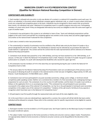 MARICOPA COUNTY 4-H FCS PRESENTATION CONTEST  (Qualifier for Western National Roundup Competition