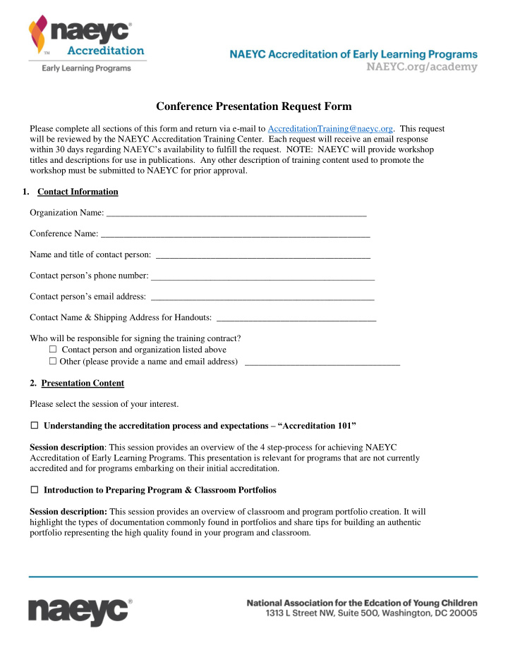 conference presentation request form