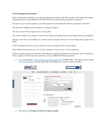 Event Management Presentation  ISAC has built and is unveiling a new meeting registration system