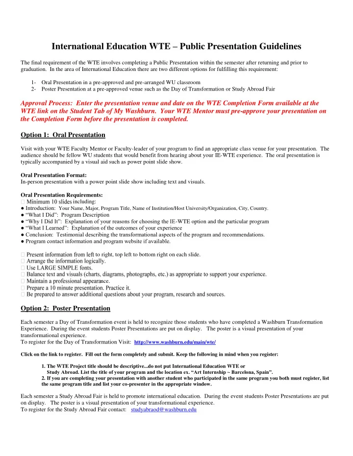international education wte public presentation guidelines