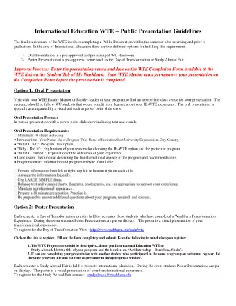 International Education WTE  Public Presentation Guidelines  The final requirement of the WTE