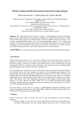 Remote sensing and GIS-based analysis of past frost-wedge polygons Marek Ewertowski 1,2 , Andrzej