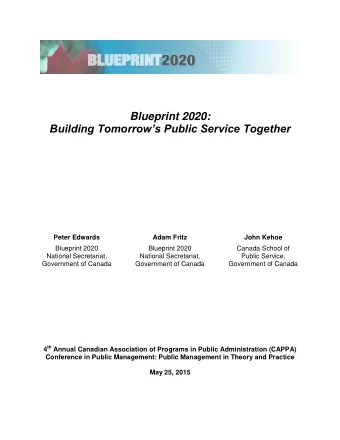 Building Tomorrows Public Service Together Peter Edwards Adam Fritz John Kehoe  Blueprint 2020