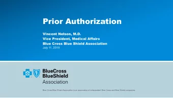 Prior Authorization  Vincent Nelson, M.D.  Vice President, Medical Affairs  Blue Cross Blue Shield