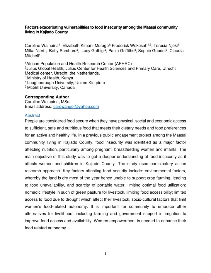 factors exacerbating vulnerabilities to food insecurity