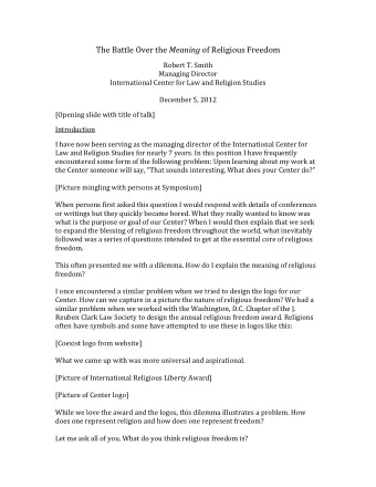 The Battle Over the Meaning of Religious Freedom  Robert T. Smith  Managing Director  International