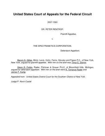 United States Court of Appeals for the Federal Circuit  2007-1560  DR. PETER RENTROP,