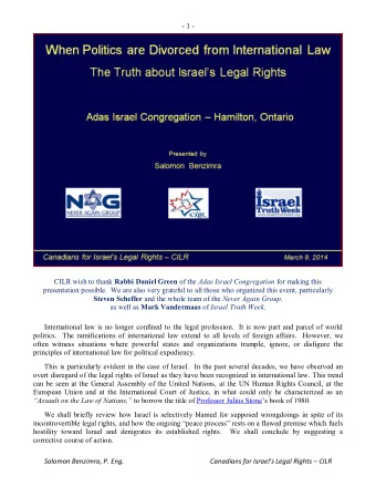 - 1 - CILR wish to thank Rabbi Daniel Green of the Adas Israel Congregation for making this