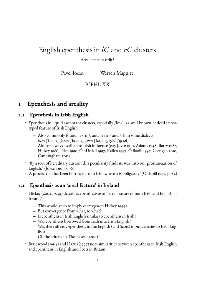 2 epenthesis in the languages of britain and ireland