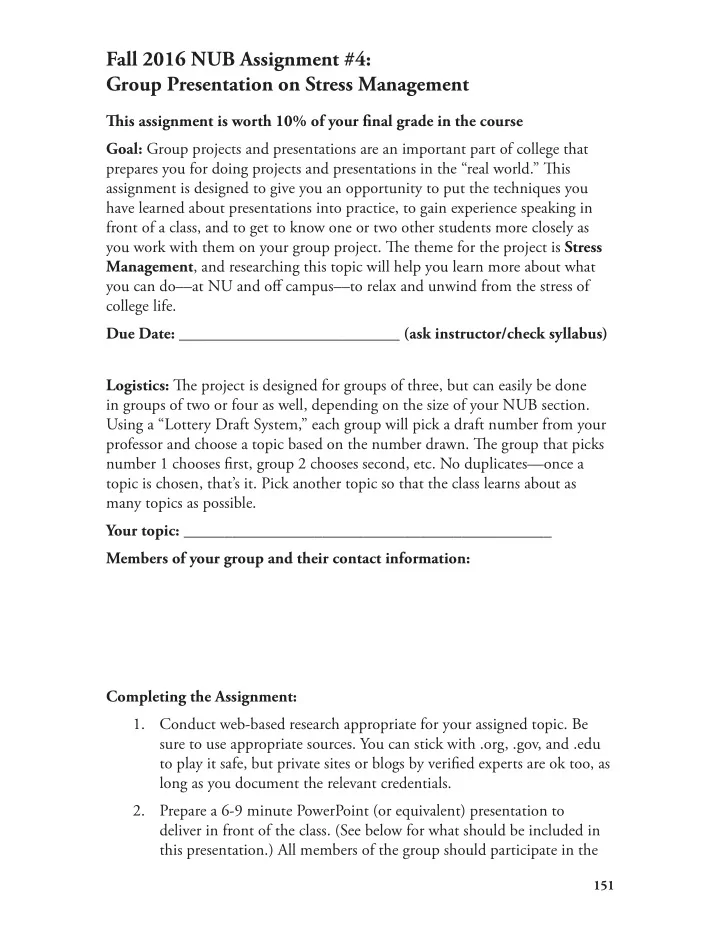 fall 2016 nub assignment 4 group presentation on stress