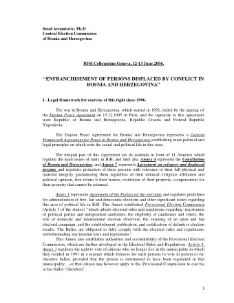 ENFRANCHISEMENT OF PERSONS DISPLACED BY CONFLICT IN  BOSNIA AND HERZEGOVINA  I - Legal