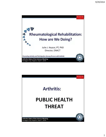 PUBLIC HEALTH  THREAT  Arthritis State of the Science Meeting  Pentagon City, Virginia | April 7,