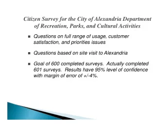 Citizen Survey for the City of Alexandria Department  of Recreation, Parks, and Cultural Activities
