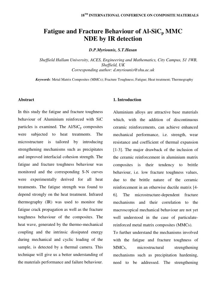 fatigue and fracture behaviour of al sic p mmc nde by ir